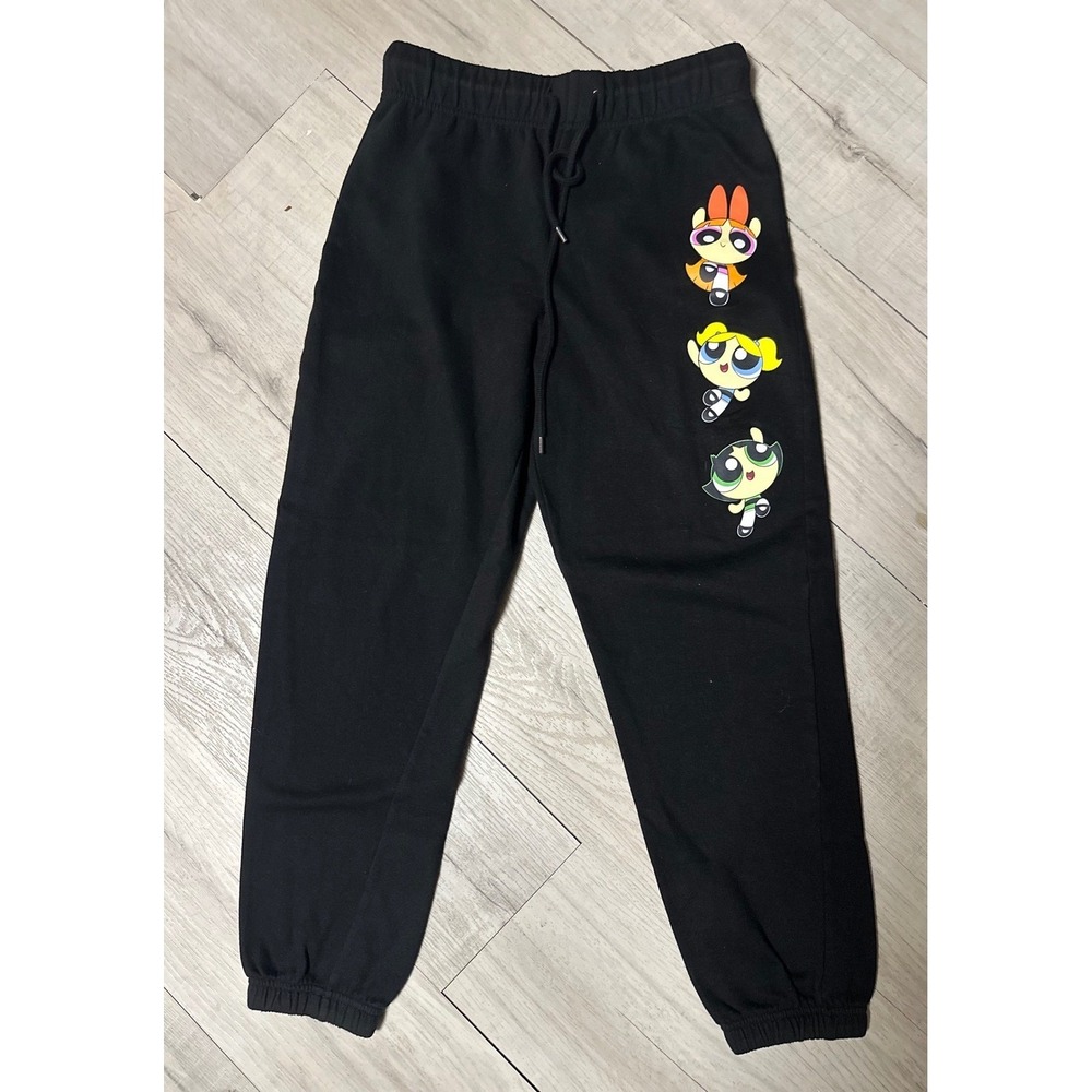 Powerpuff Girls Graphic‎ Sweatpants Black Joggers Cartoon Network Size S Womans